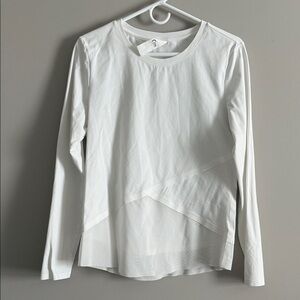 Chic White Long Sleeve Women's Top with mesh bottom